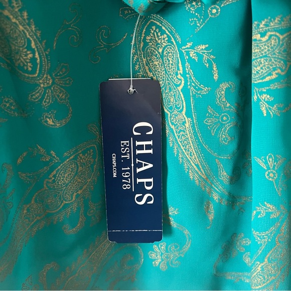 CHAPS Women’s Teal Green & Gold Semi Sheer Blouse Size XL - Picture 7 of 8
